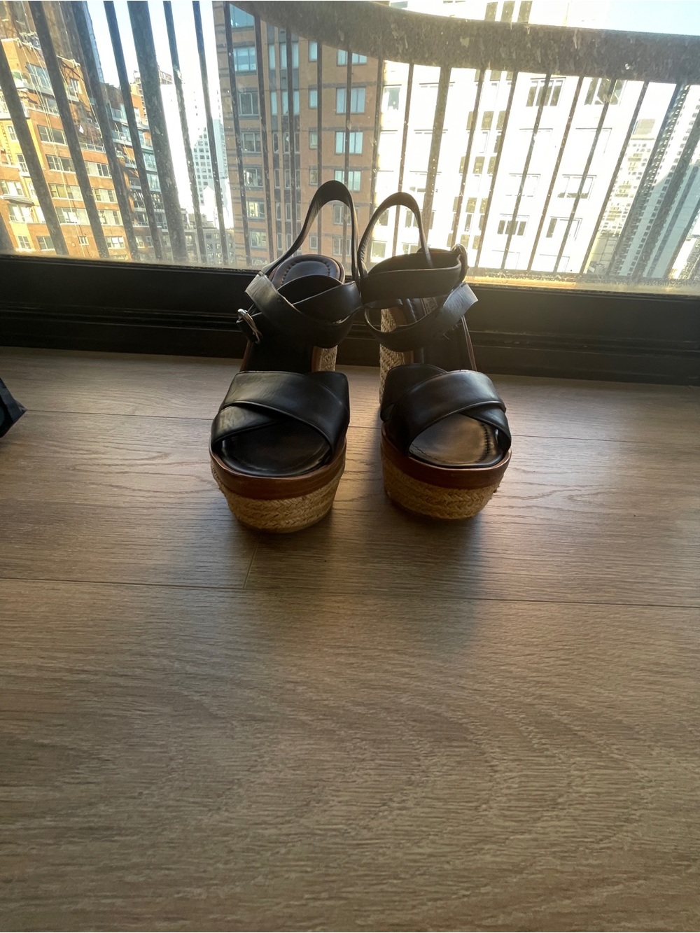 Prada Black Leather Platform Espadrille Sandals
